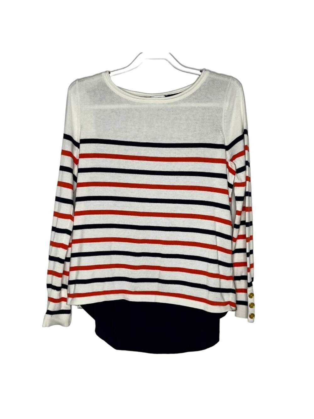 Crown & Ivy Sweater Womens Medium Striped Nautical Knit Zip Back